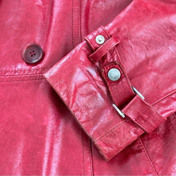 Double-Breasted Red Leather Trench Jacket MEDIUM - Picture 5 of 11